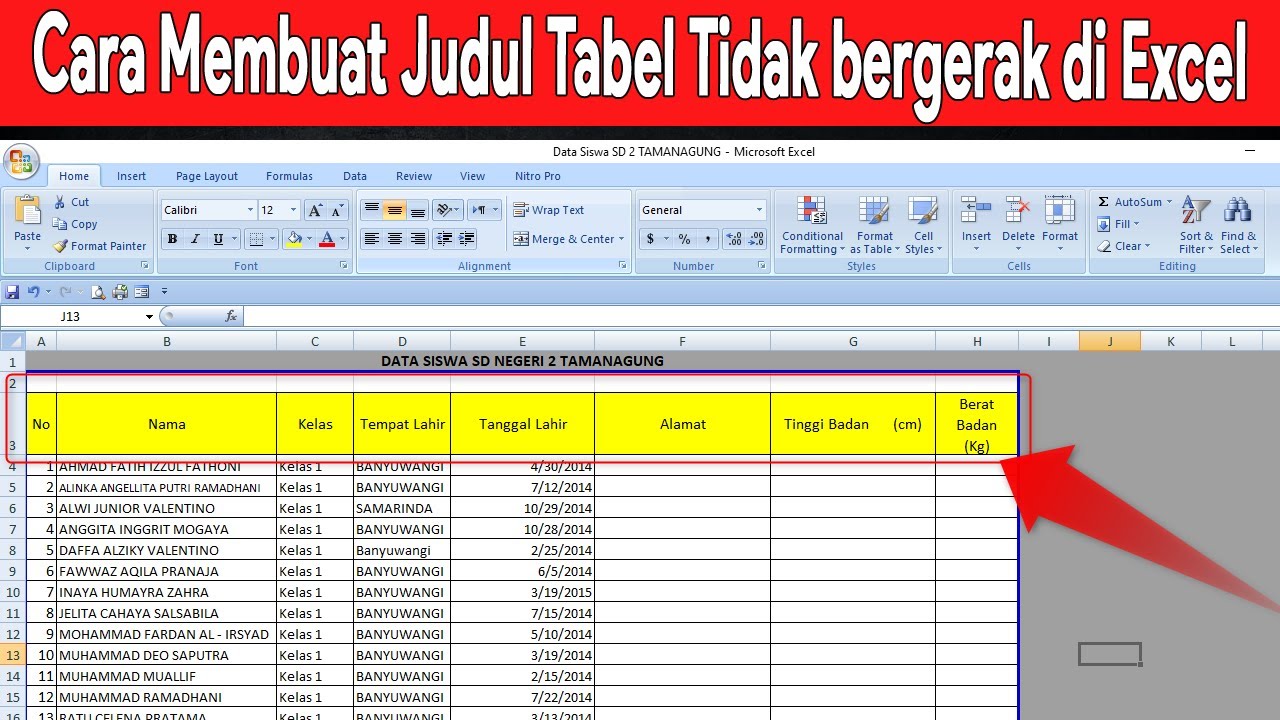 Cara Membuat Judul Tabel Tetap Tampil Di Excel Judul Tabel Selalu