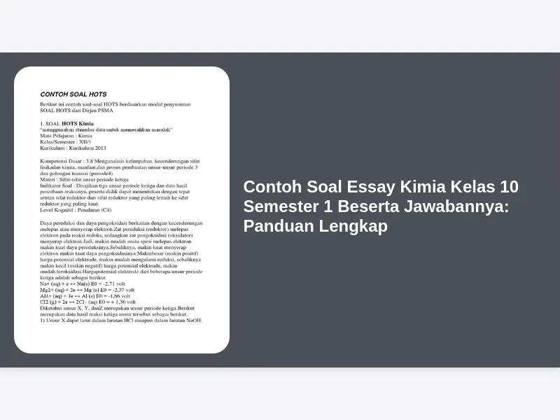 Contoh Soal Essay Kimia Kelas 10 Semester 1 Beserta Jawabannya Panduan Contoh Soal Essay Kimia Kelas 10 Semester 1 Beserta Jawabannya Panduan