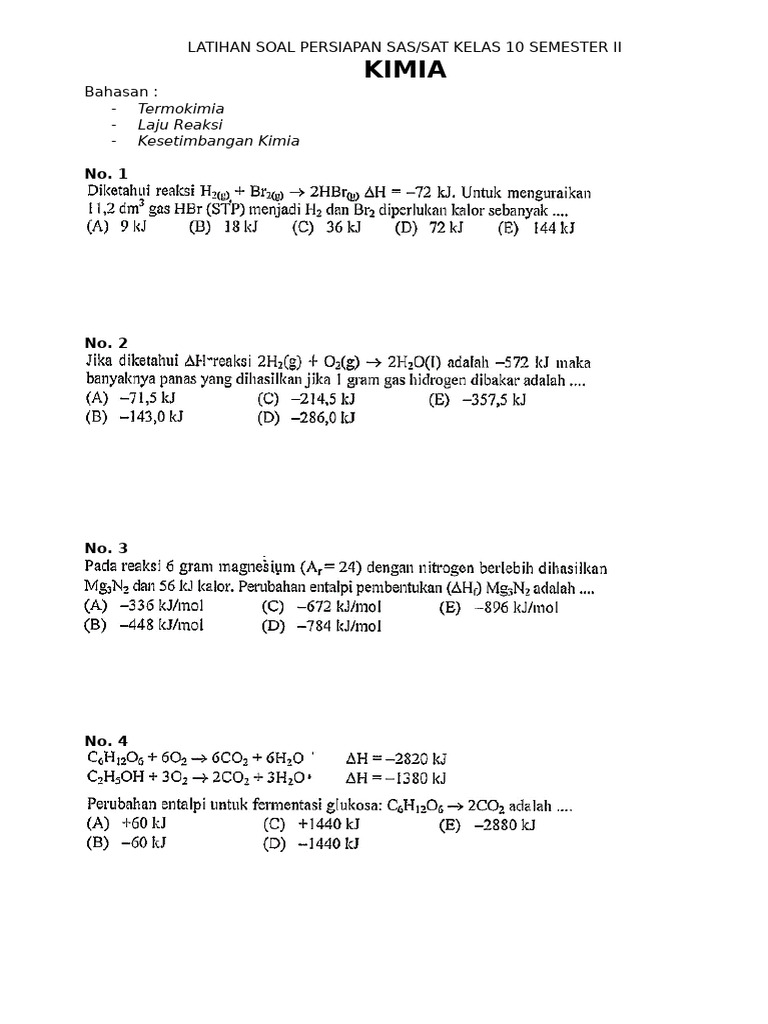 Soal Kimia Kelas 11 Mbak Dila PDF