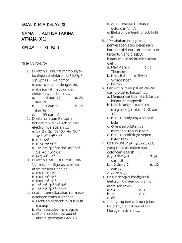Soal Pas Kimia Kelas 11 Semester 2 Dalchaebi