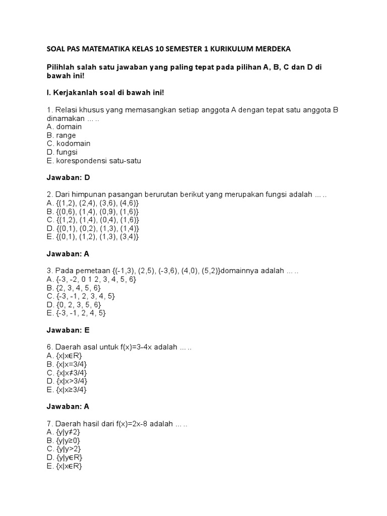 5 contoh soal semister pilihan ganda matematika kelas 10 semester 1 yang Bikin Nilai Naik
