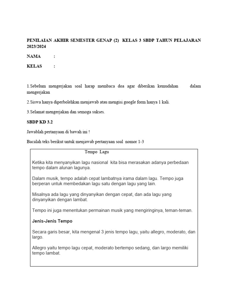7 Contoh Soal Essay SBdP Kelas 3 Semester 2 yang Wajib Dikuasai Siswa Sebelum Ujian Kenaikan Kelas