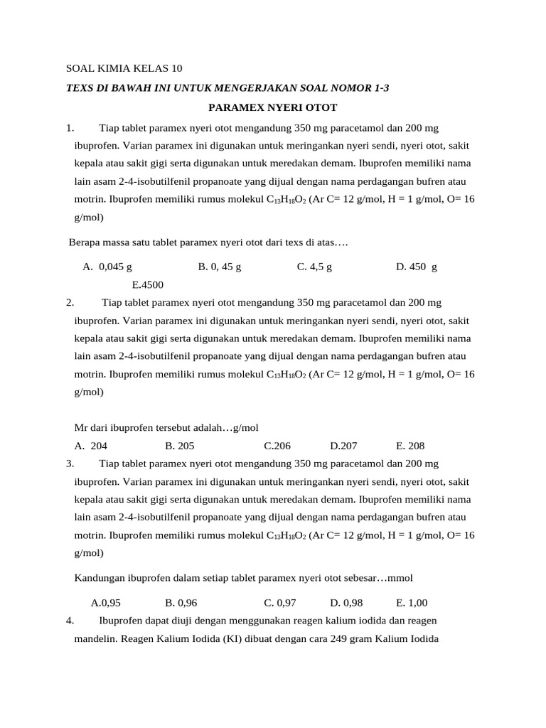 Soal Kimia Kelas 10 Paramex dan Reaksi PDF