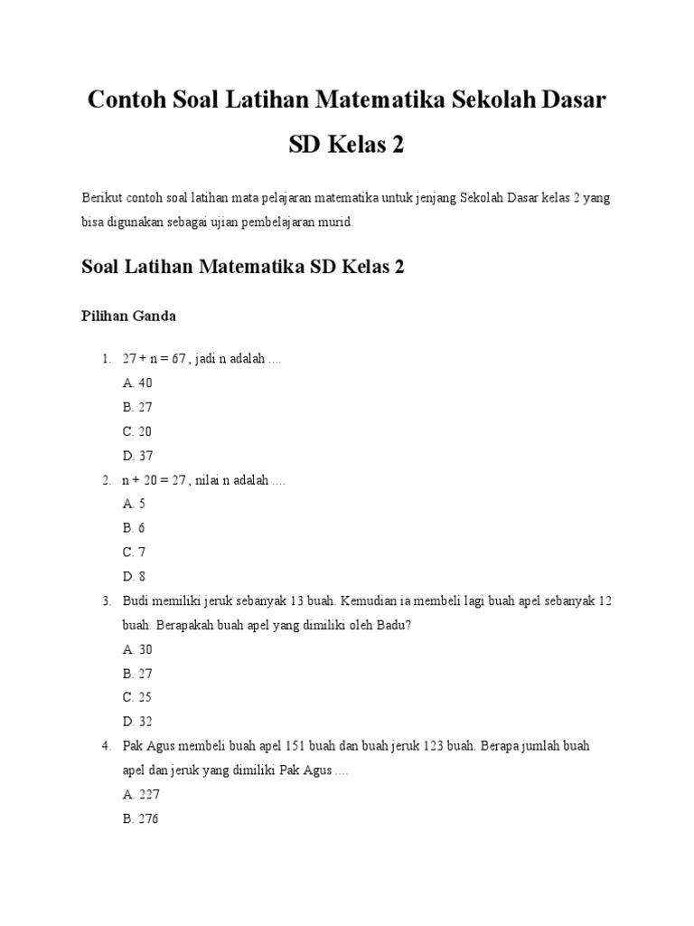 8 Soal OMI Matematika MI 2026 Anak Pintar, Dapat Contoh Soal Matematika Kelas 2 SD PDF