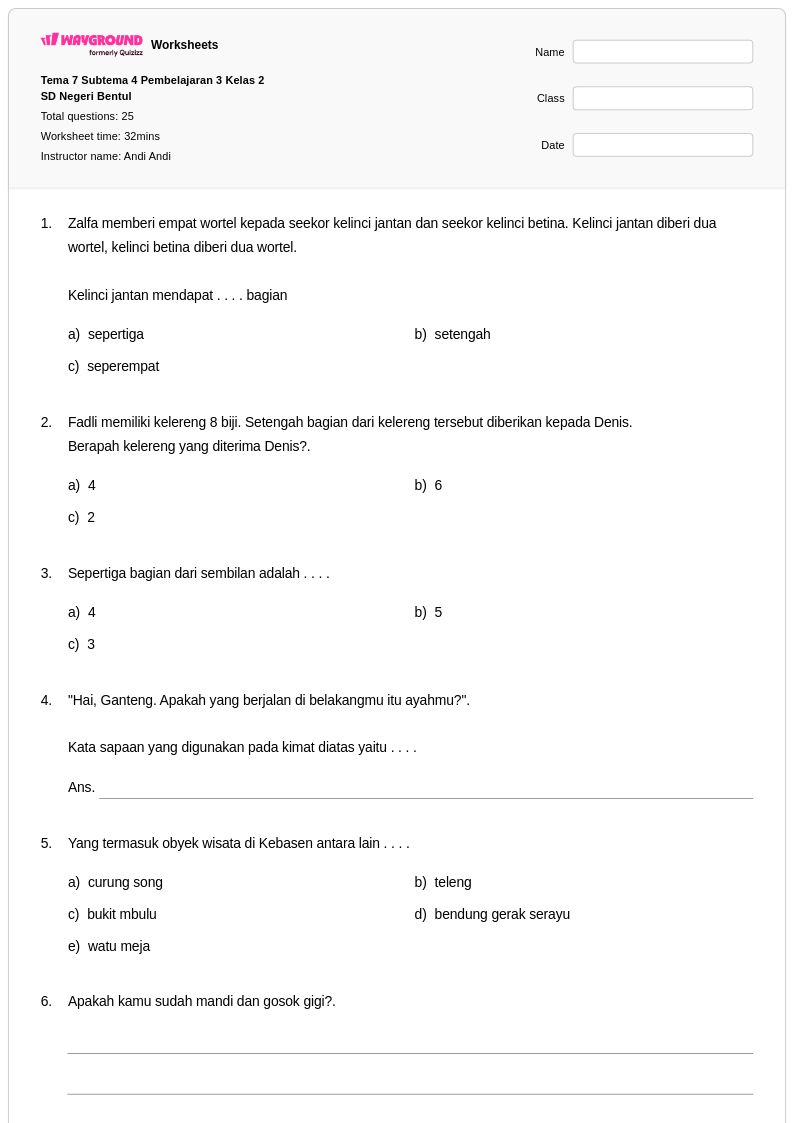 Akhirnya! Contoh Soal Tema 7 Kelas 2 Subtema 4 Siap Cetak, Gratis Total