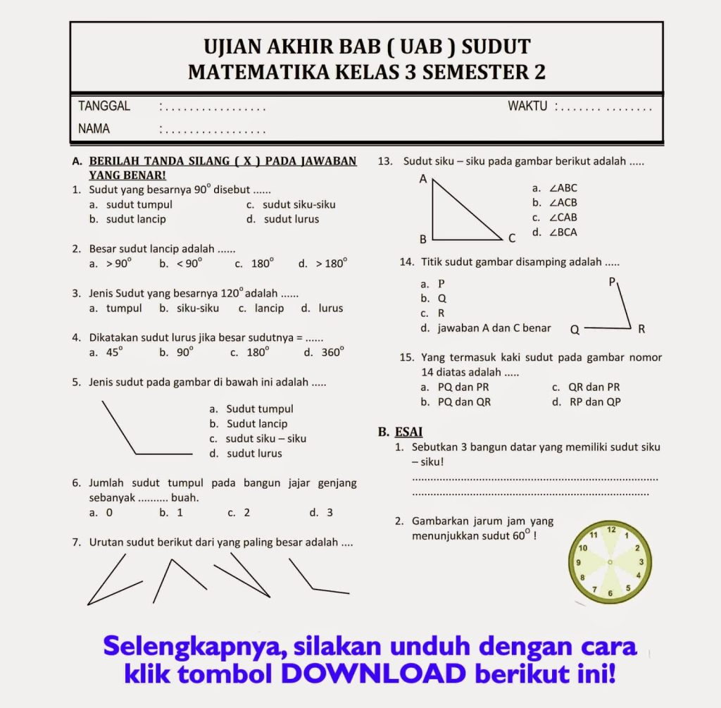 Akhirnya Ketemu Kumpulan Soal UAS Matematika Kelas 3 Semester 2 PDF Lengkap dengan Kunci Jawaban Akhirnya Ketemu Kumpulan Soal UAS Matematika Kelas 3 Semester 2 PDF Lengkap dengan Kunci Jawaban