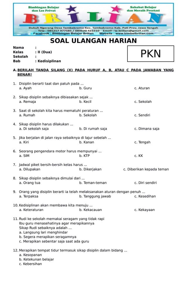 Soal PKN Kelas 2 SD Bab 6 Kedisiplinan dan Kunci Jawaban How to Soal PKN Kelas 2 SD Bab 6 Kedisiplinan dan Kunci Jawaban How to