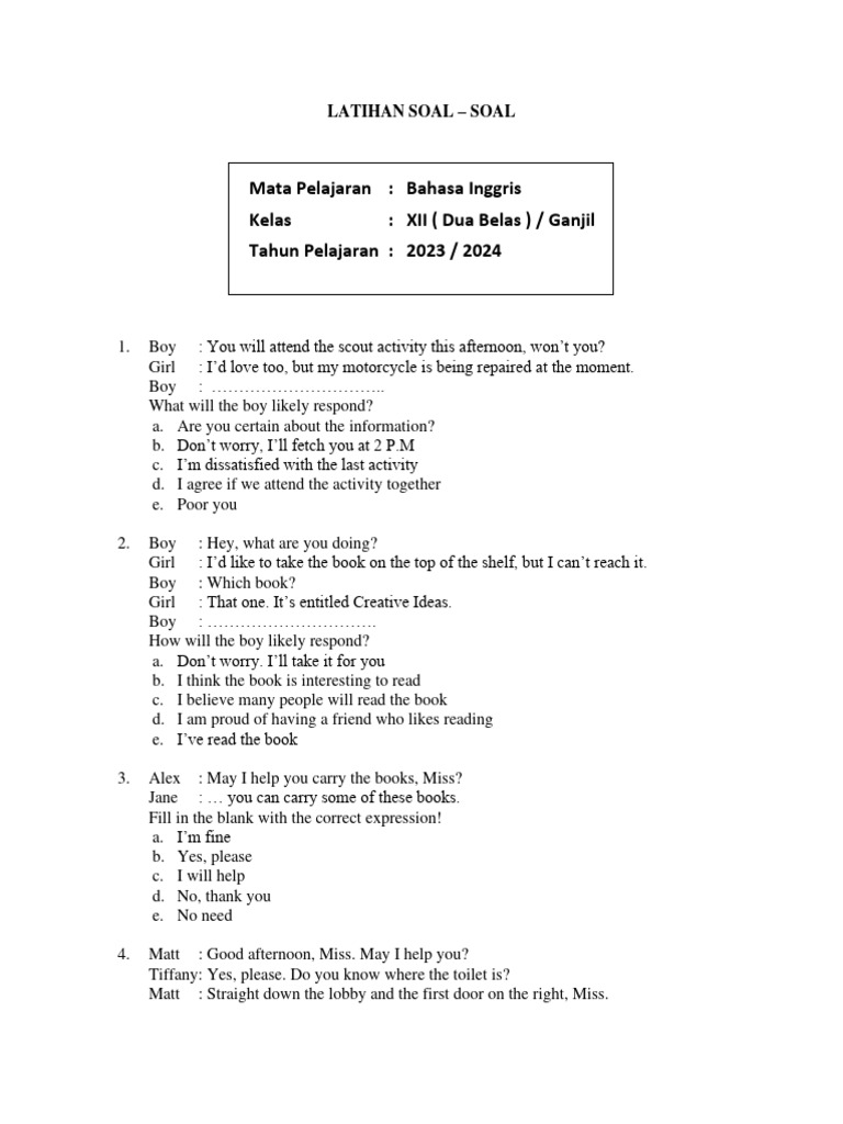 Rahasia Lulus Ujian dengan Download soal bahasa inggris kelas xii semester 1 doc Terbaru