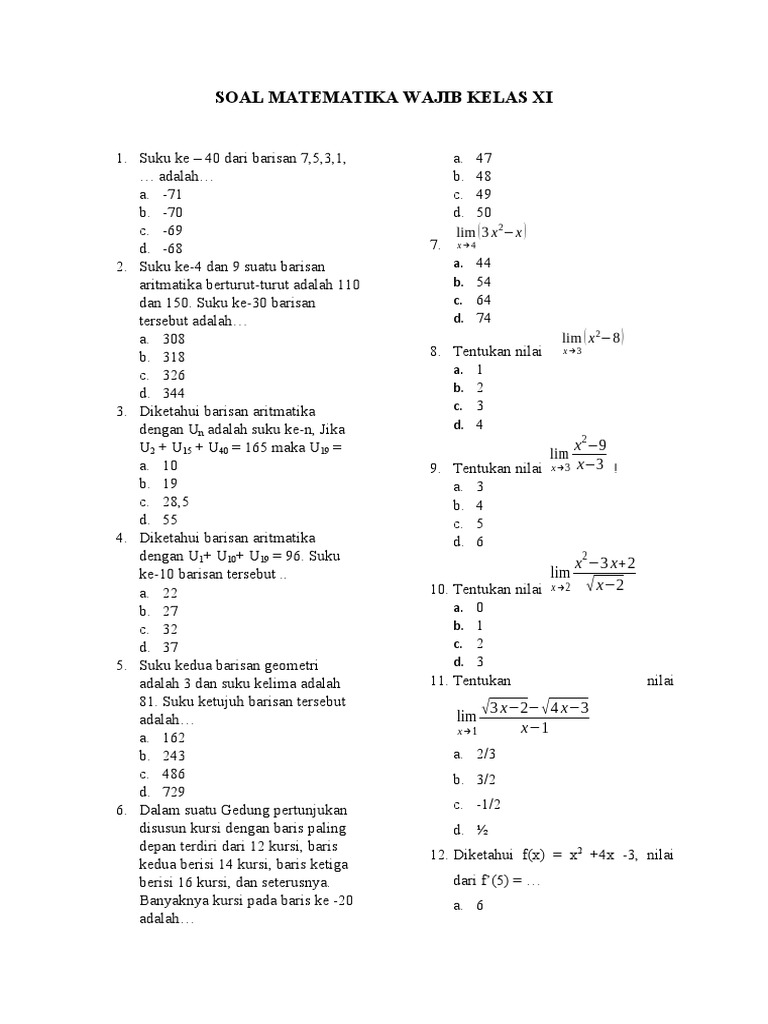 Rahasia Skor Sempurna dengan Contoh Soal Matematika Kelas 11 Semester 1 dan 2 Terbaru Rahasia Skor Sempurna dengan Contoh Soal Matematika Kelas 11 Semester 1 dan 2 Terbaru