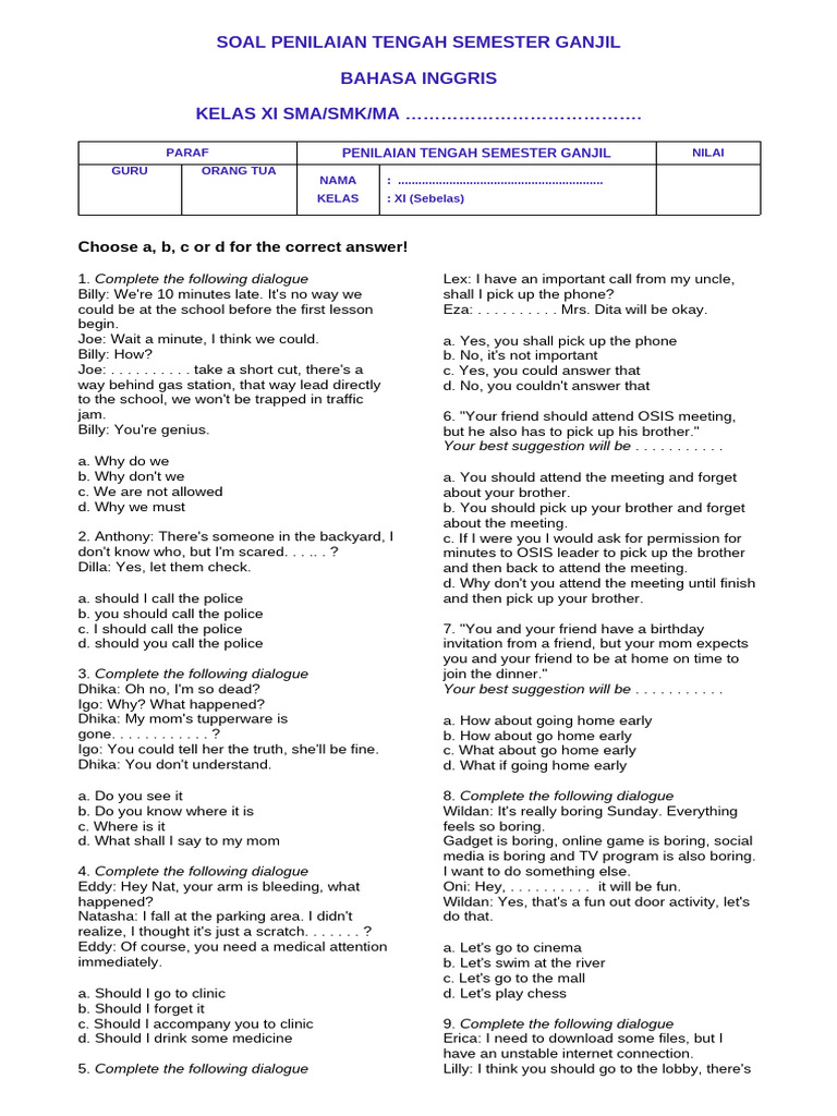 Rahasia Skor Tinggi: Bocoran soal bahasa inggris kurikulum 2013 kelas 11 semester 1 Terbaru Rahasia Skor Tinggi: Bocoran soal bahasa inggris kurikulum 2013 kelas 11 semester 1 Terbaru