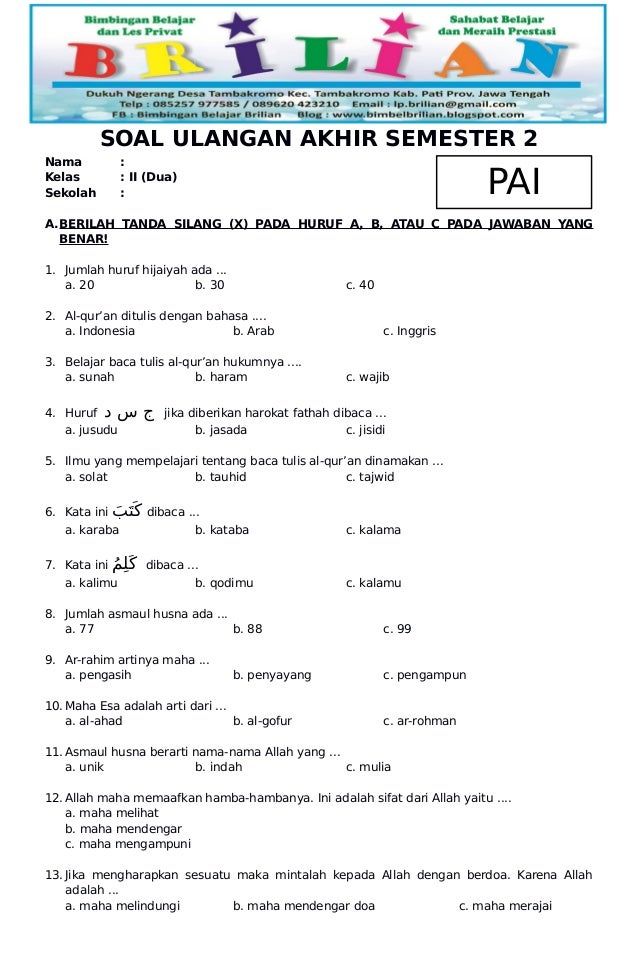 Ternyata Ini Dia Kumpulan Soal PAI Kelas 3 SD Semester 2 PDF Siap Cetak untuk Latihan Anak Ternyata Ini Dia Kumpulan Soal PAI Kelas 3 SD Semester 2 PDF Siap Cetak untuk Latihan Anak