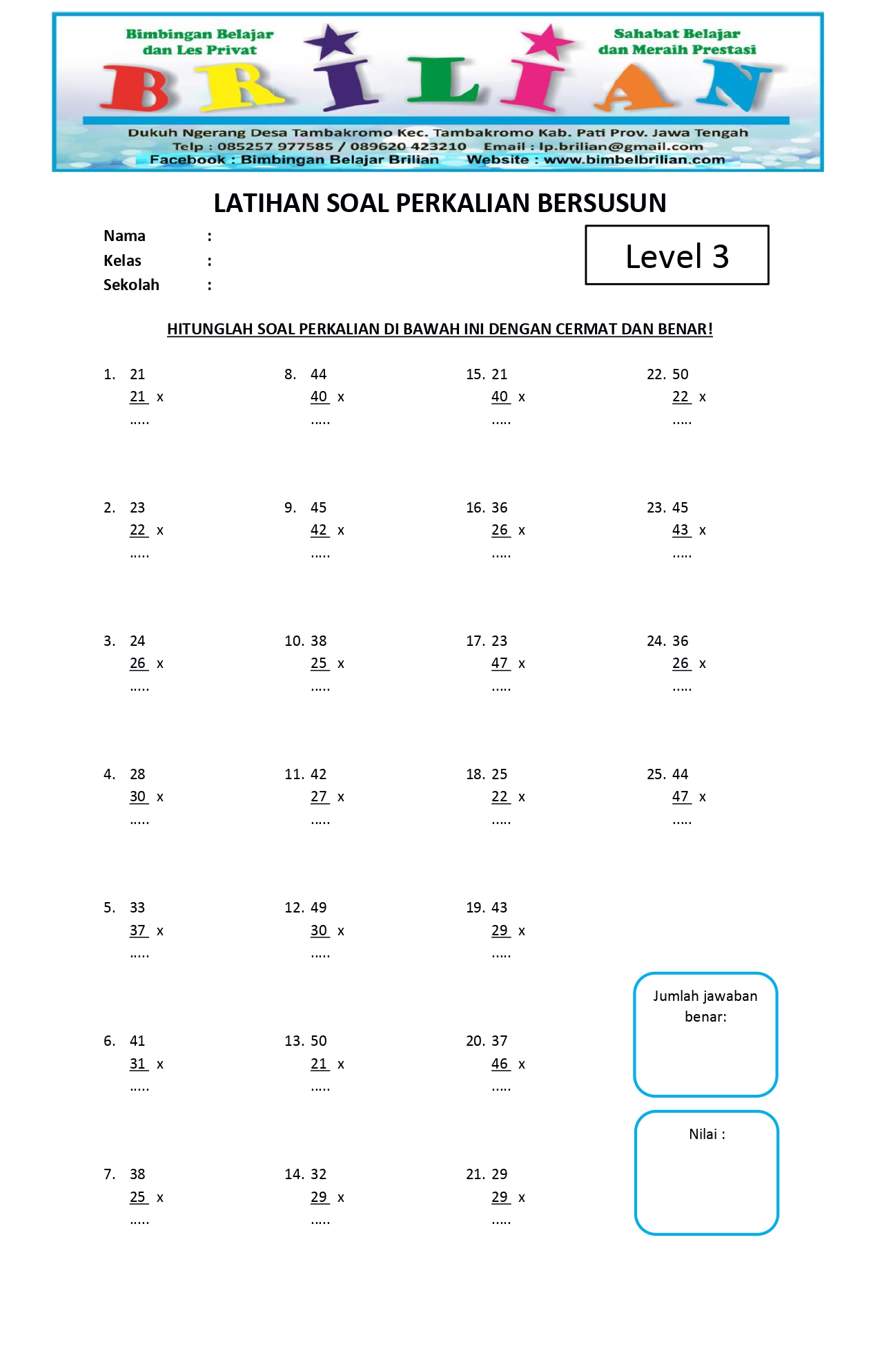Soal Matematika Kelas 3 Sd Perkalian Dan Pembagian - Piffle me