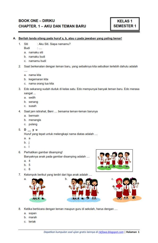 Download soal tema 1 kelas 1 Download soal tema 1 kelas 1