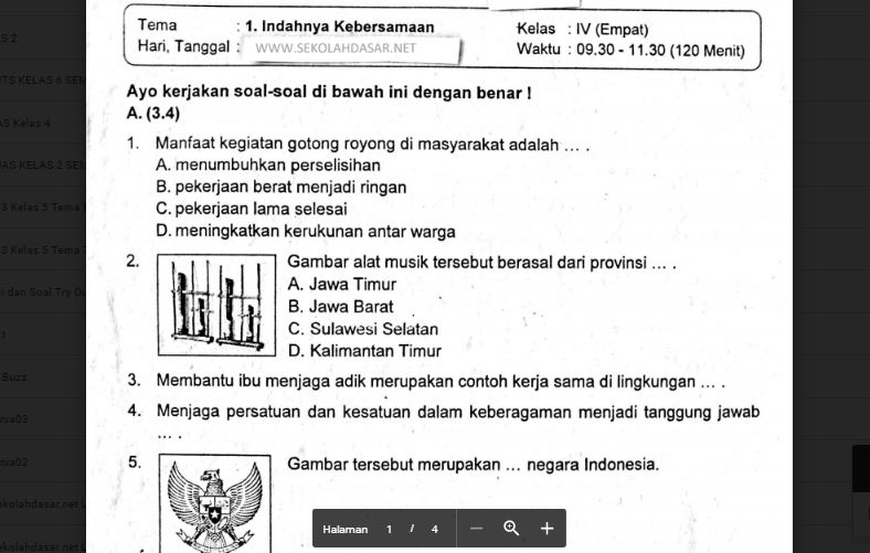 Download soal tema 1 kelas 4 k13 Download soal tema 1 kelas 4 k13