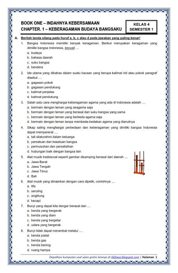 Download soal tema 1 kelas 4 sd semester 1 Download soal tema 1 kelas 4 sd semester 1